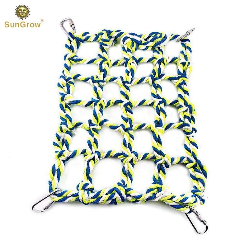 SunGrow Cotton Rope Net for Small Pets, Hanging Hammock for Cage, Activity & Climbing Toy, Net Pet Bed for Hamsters, Cockatiels, Parakeets, 4 Hooks Included - Image 1